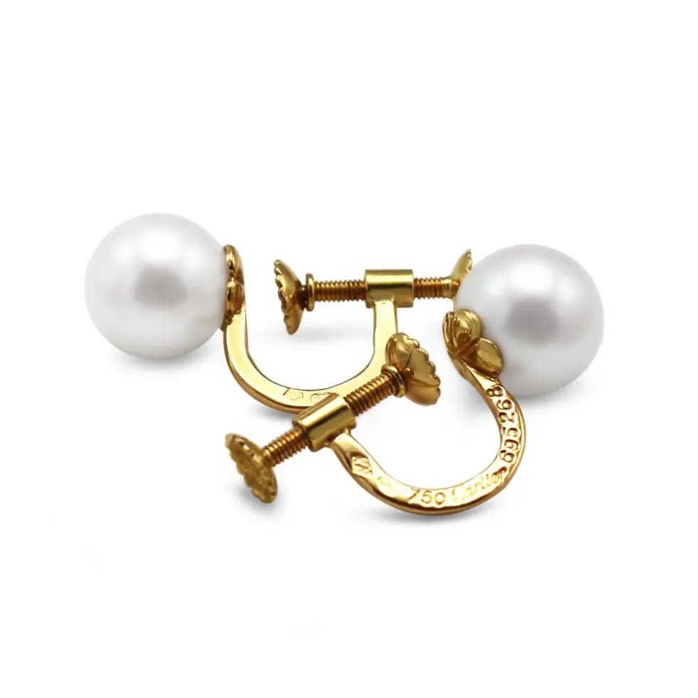 used 18ct Yellow Gold 9.5mm Akoya Pearl Earrings By Cartier