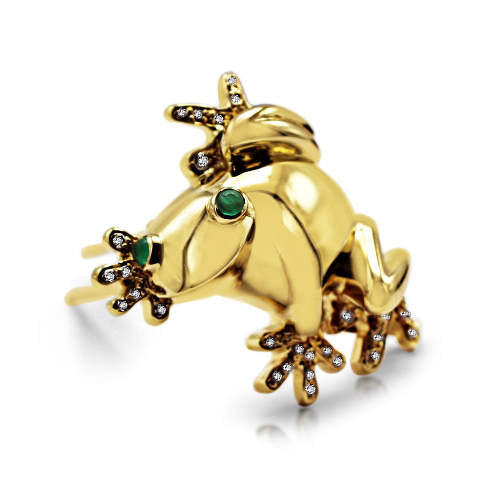 used 18ct Yellow Gold Diamond & Emerald Set Frog Brooch by David Morris