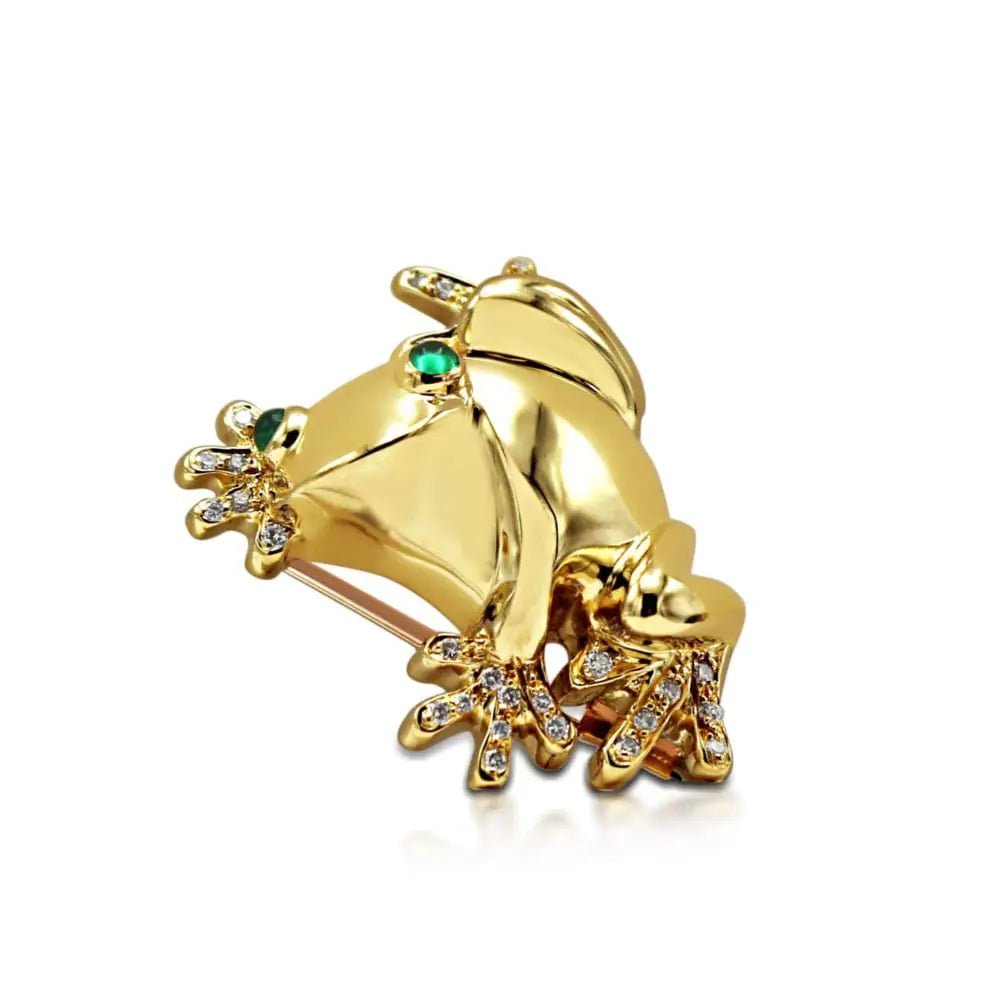 used 18ct Yellow Gold Diamond & Emerald Set Frog Brooch by David Morris