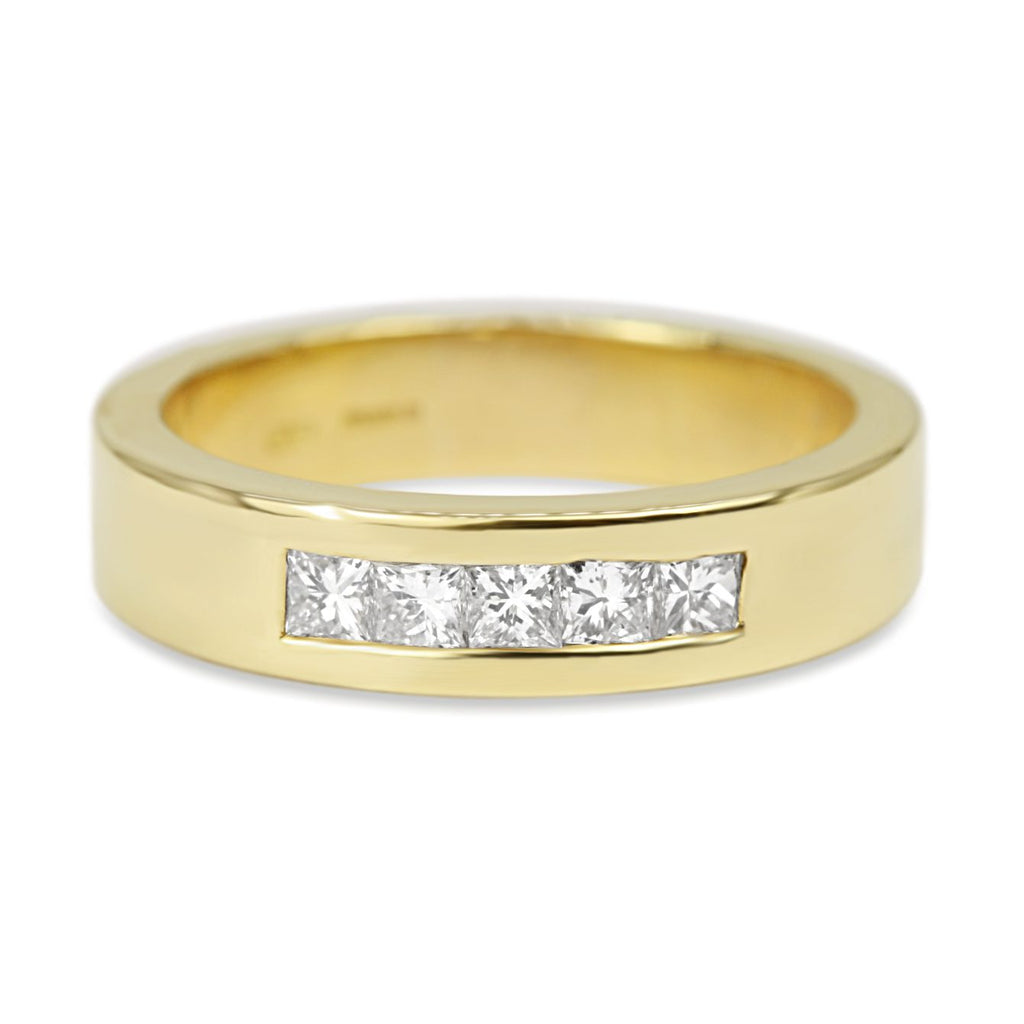 used 5 Stone Princess Cut Diamond Band Ring - 18ct Yellow Gold