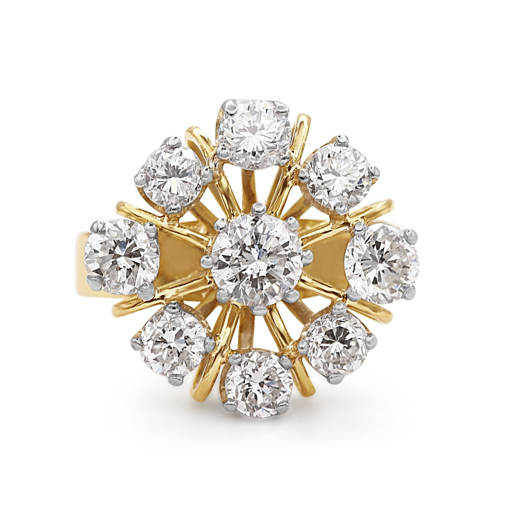 used 9 Stone Brilliant Cut Diamond Cluster Ring - 18ct Gold