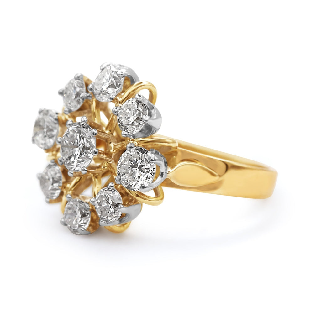 used 9 Stone Brilliant Cut Diamond Cluster Ring - 18ct Gold