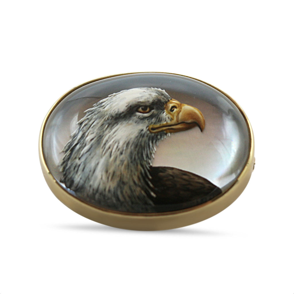 used American Import Eagle Head Reverse Intaglio Brooch