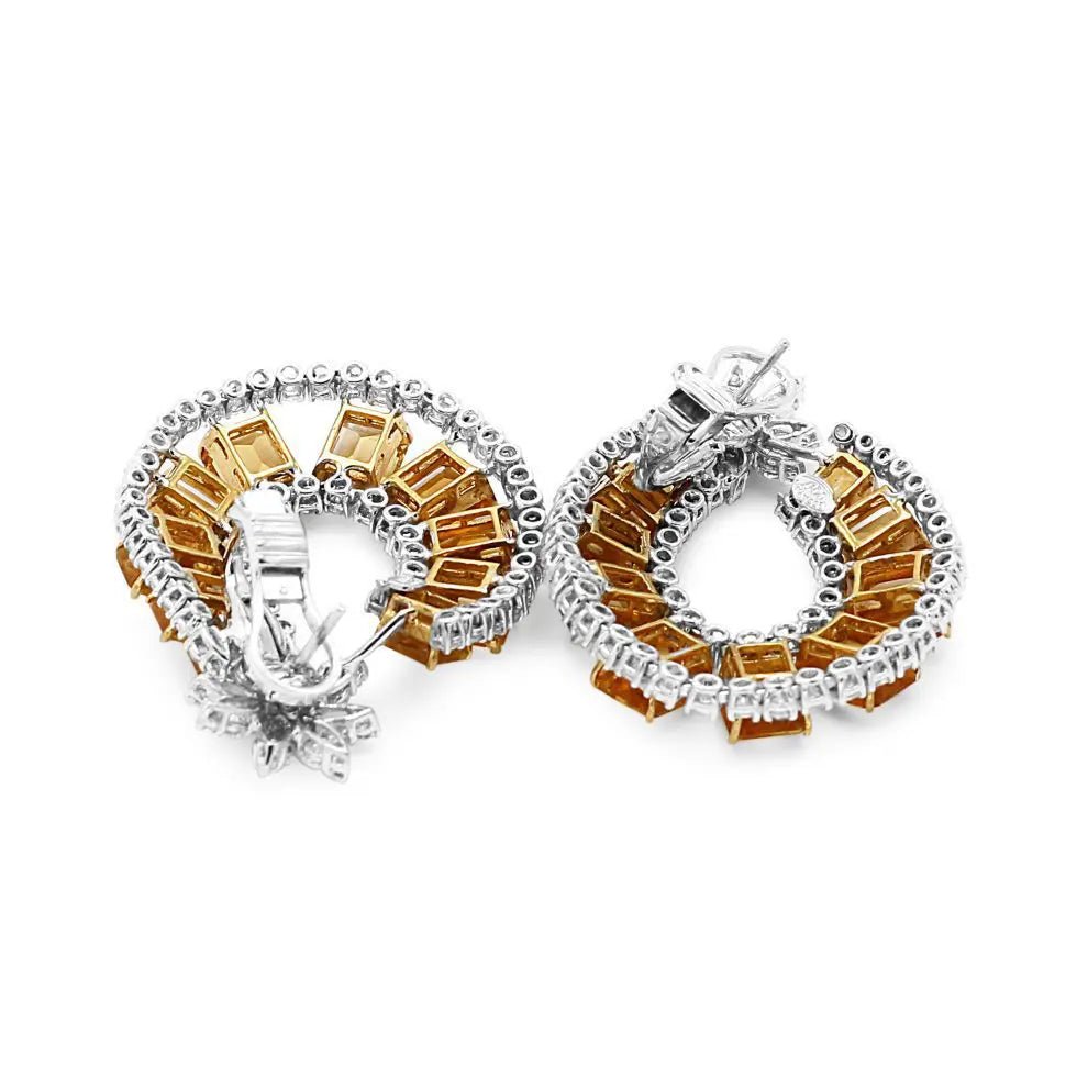 used Articulated Open Hoop Diamond And Step-Cut Citrine Earrings