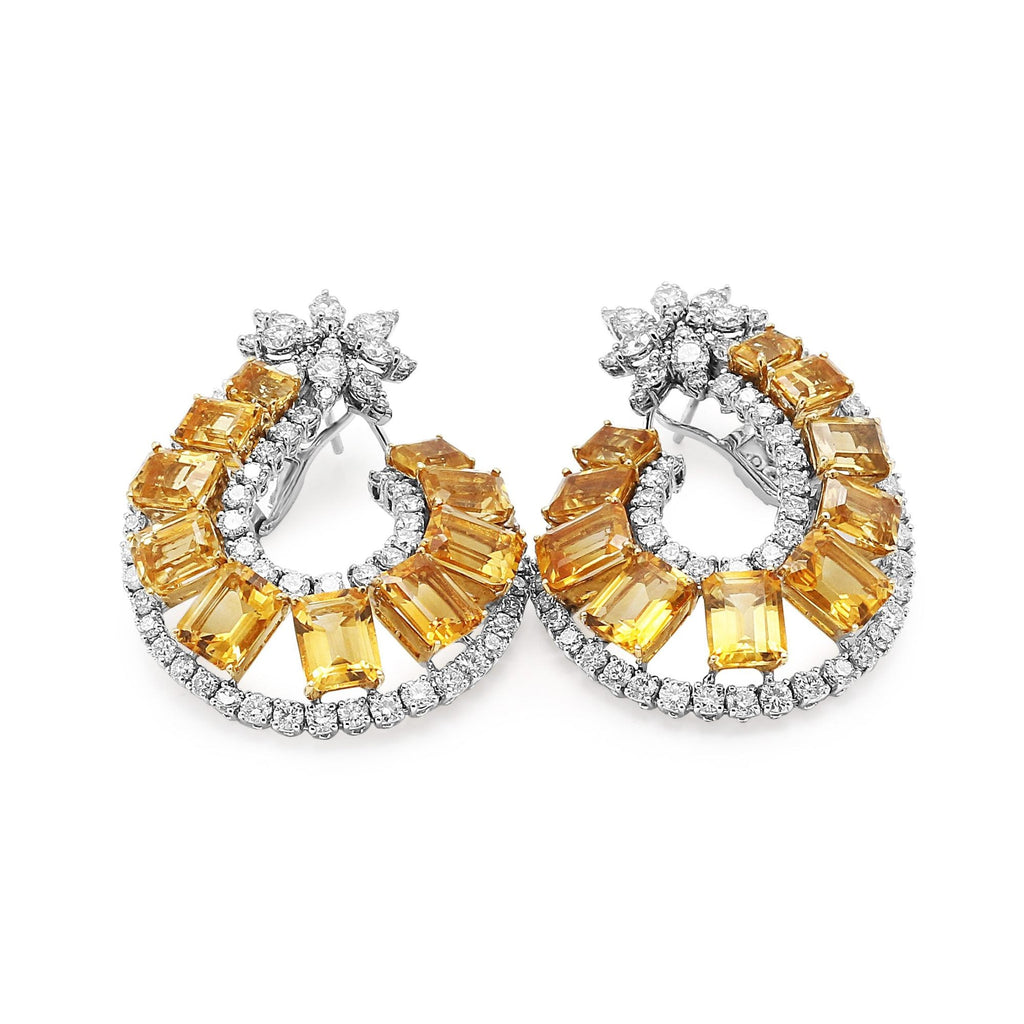 used Articulated Open Hoop Diamond And Step-Cut Citrine Earrings