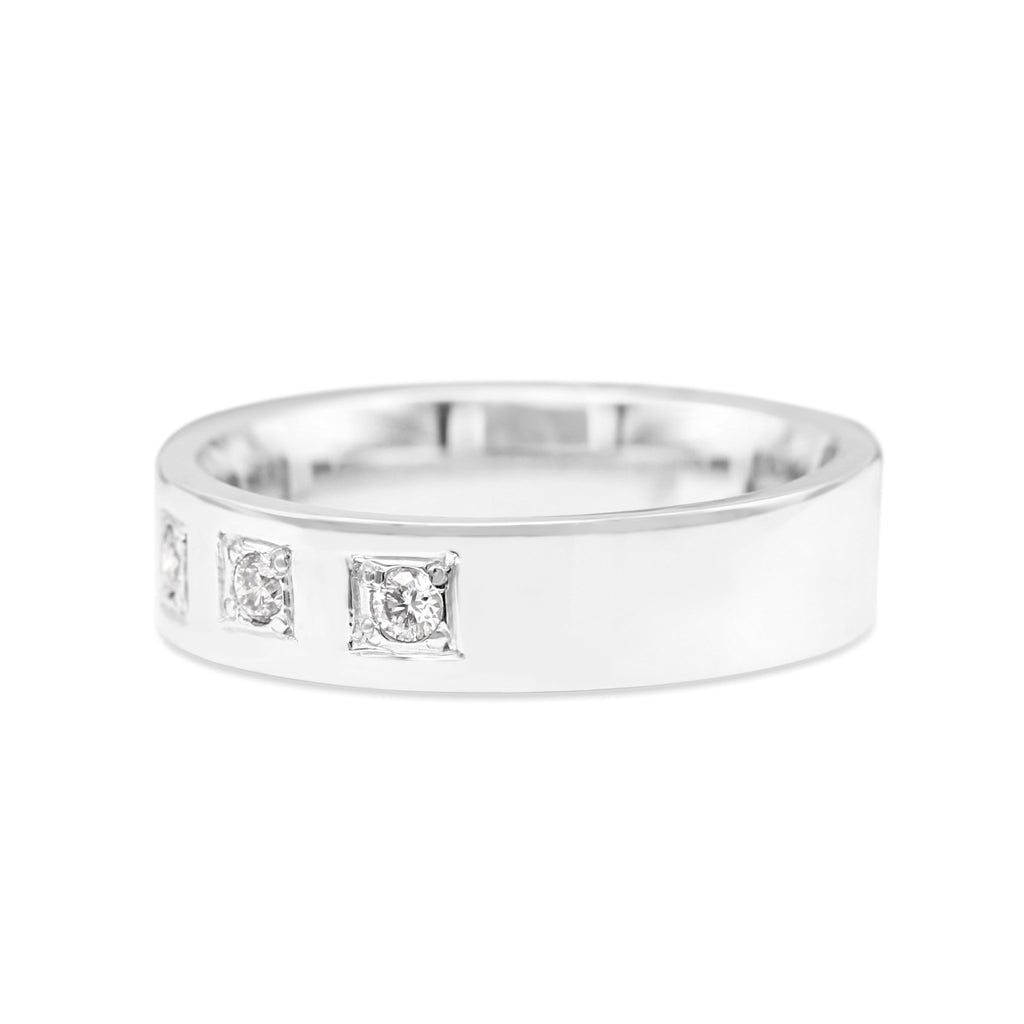used Band Ring Set With 3 Diamonds - 18ct White Gold