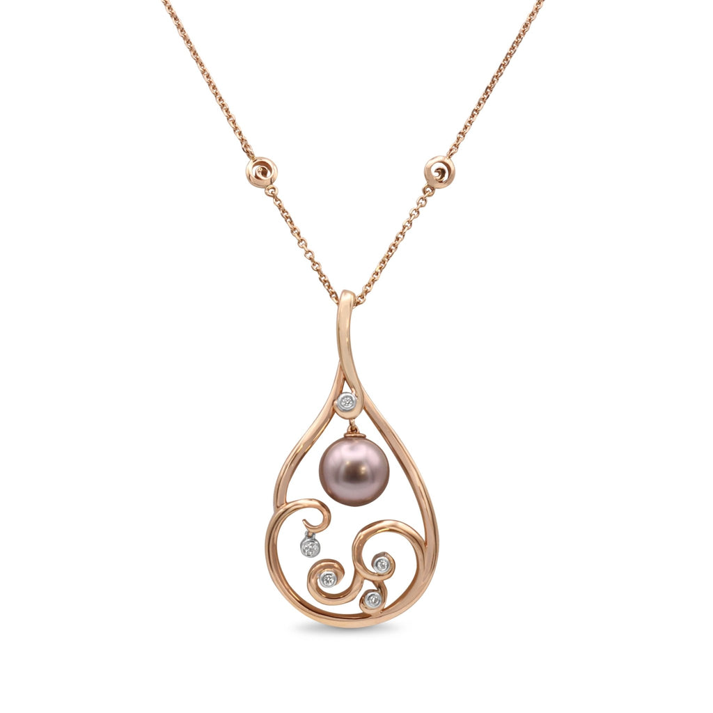 used Boodles Cherry pearl Design Tahitian Pearl & Diamond Pendant/Necklace - 18ct Rose Gold