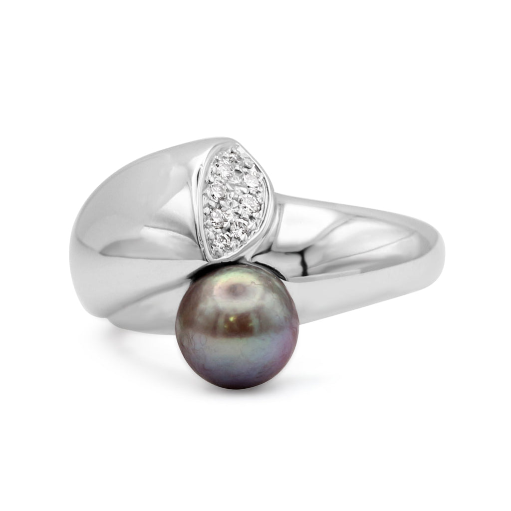 used Boodles Crossover Tahitian Pearl & Diamond Ring - 18ct White Gold