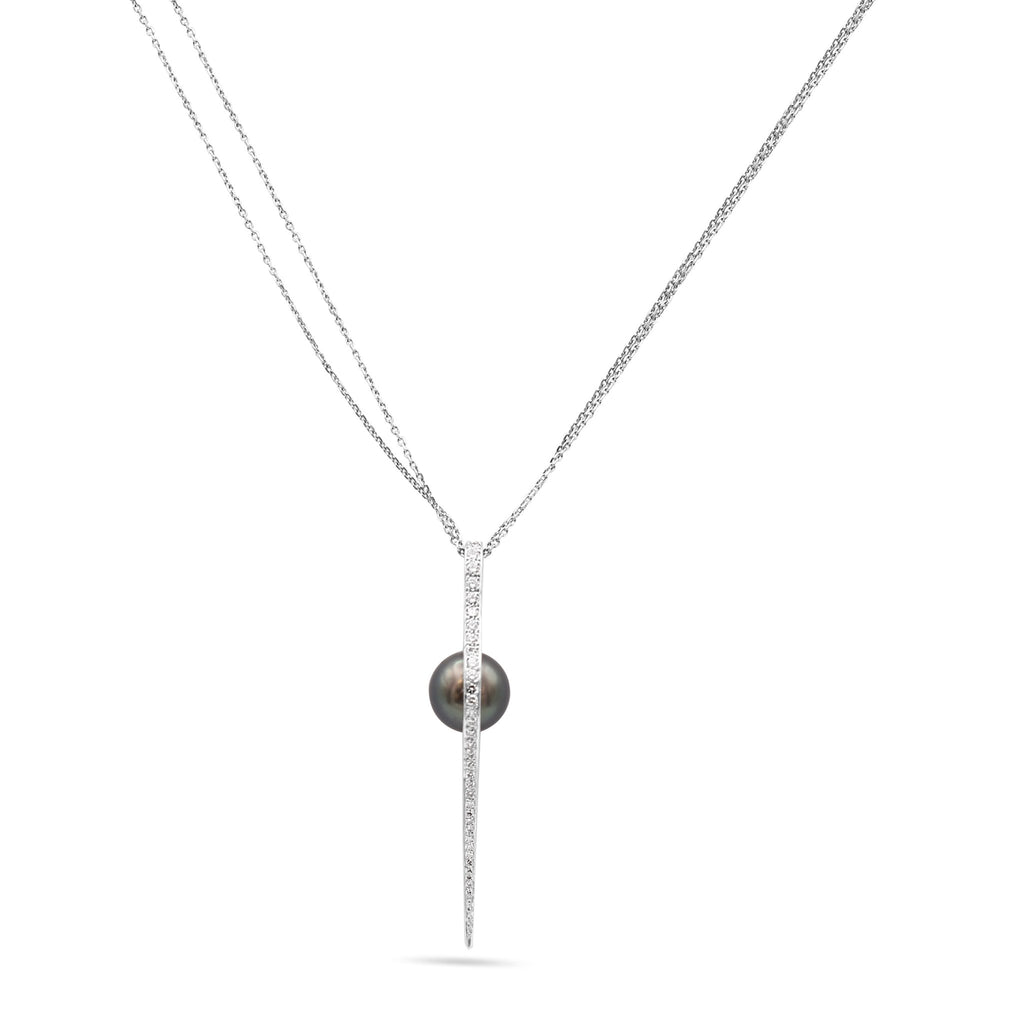 used Boodles Cutting Edge Tahitian Pearl & Diamond Pendant On Necklace