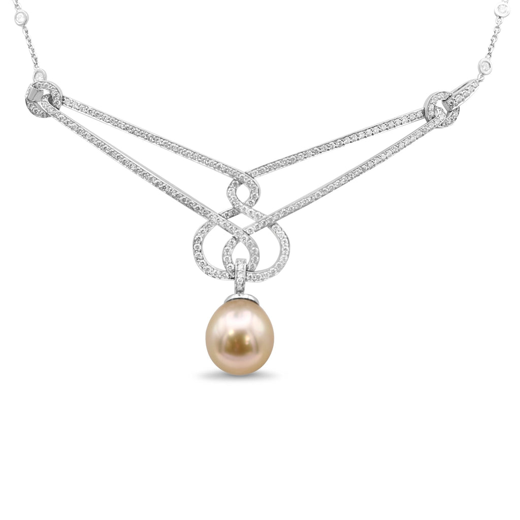 used Boodles Diamond & Pearl Drop Pendant on Necklace - Platinum
