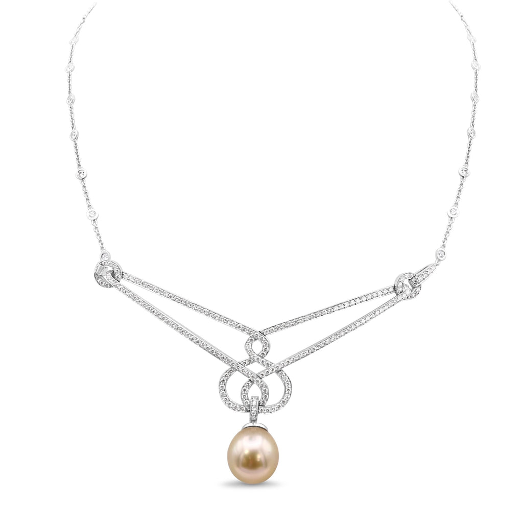 used Boodles Diamond & Pearl Drop Pendant on Necklace - Platinum
