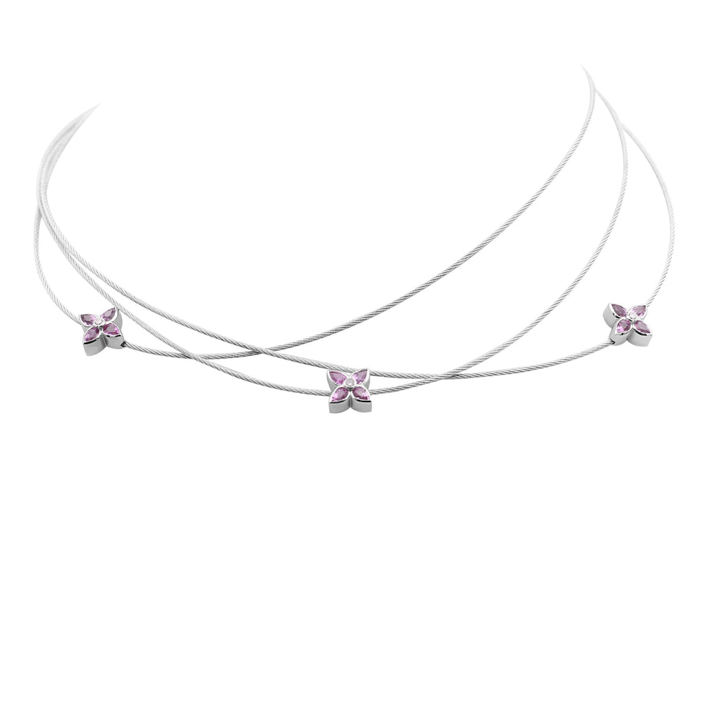used Boodles Flowerpress 3 Strand 18ct White Gold & Pink Sapphire Necklace