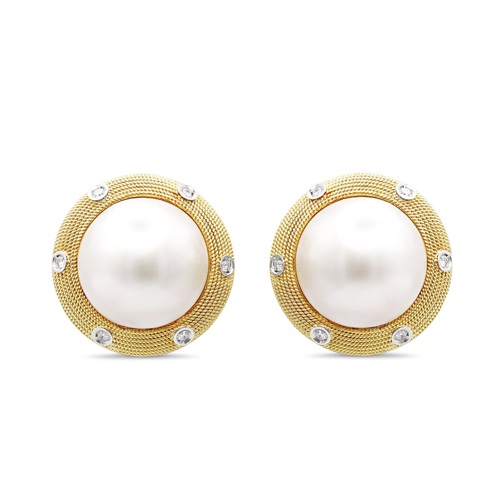 used Boodles Mabe Cultured South Sea Pearl & Diamond Earrings - 18ct Yellow Gold