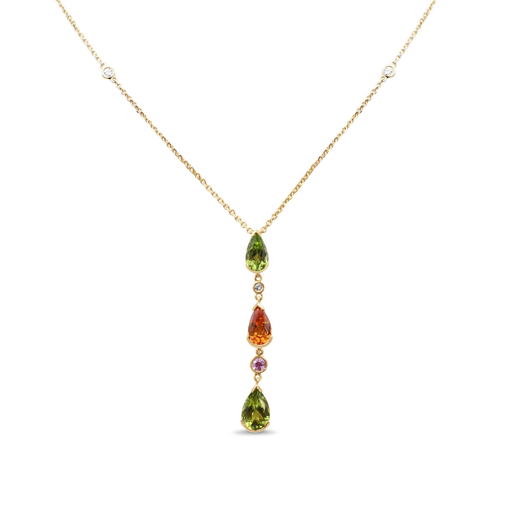 used Boodles Multi Gem Diamond Drop Pendant On Necklace - 18ct Yellow Gold