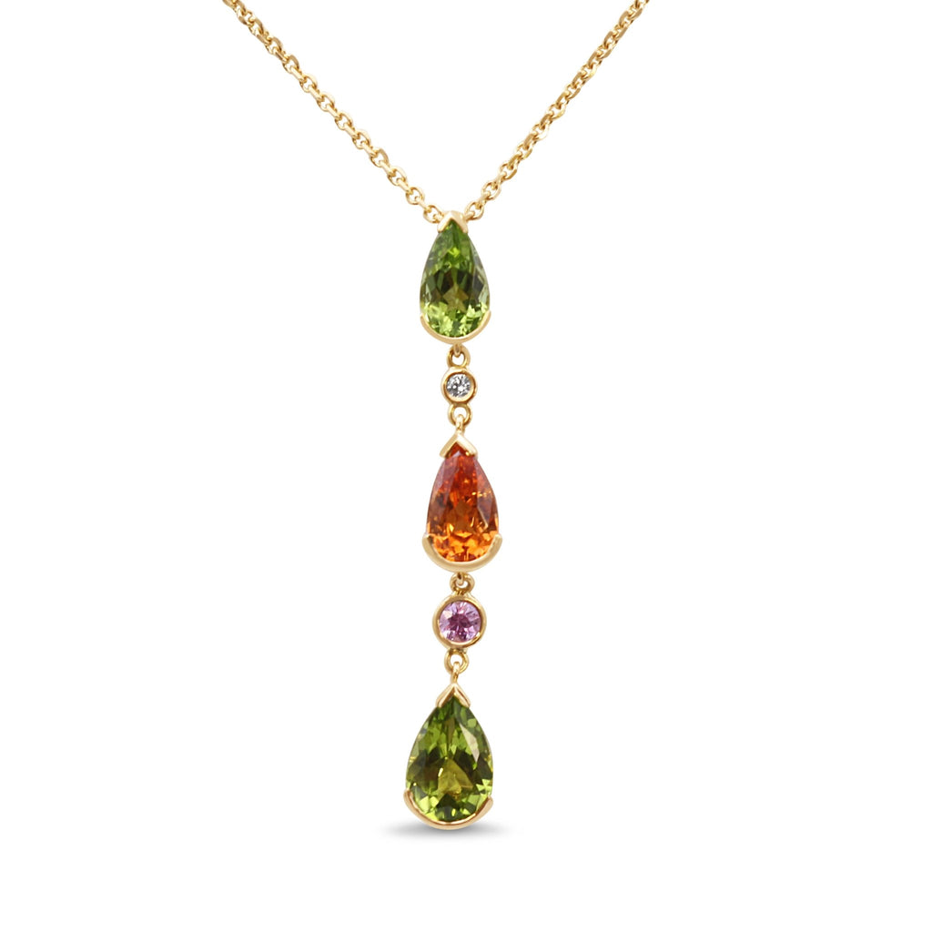 used Boodles Multi Gem Diamond Drop Pendant On Necklace - 18ct Yellow Gold