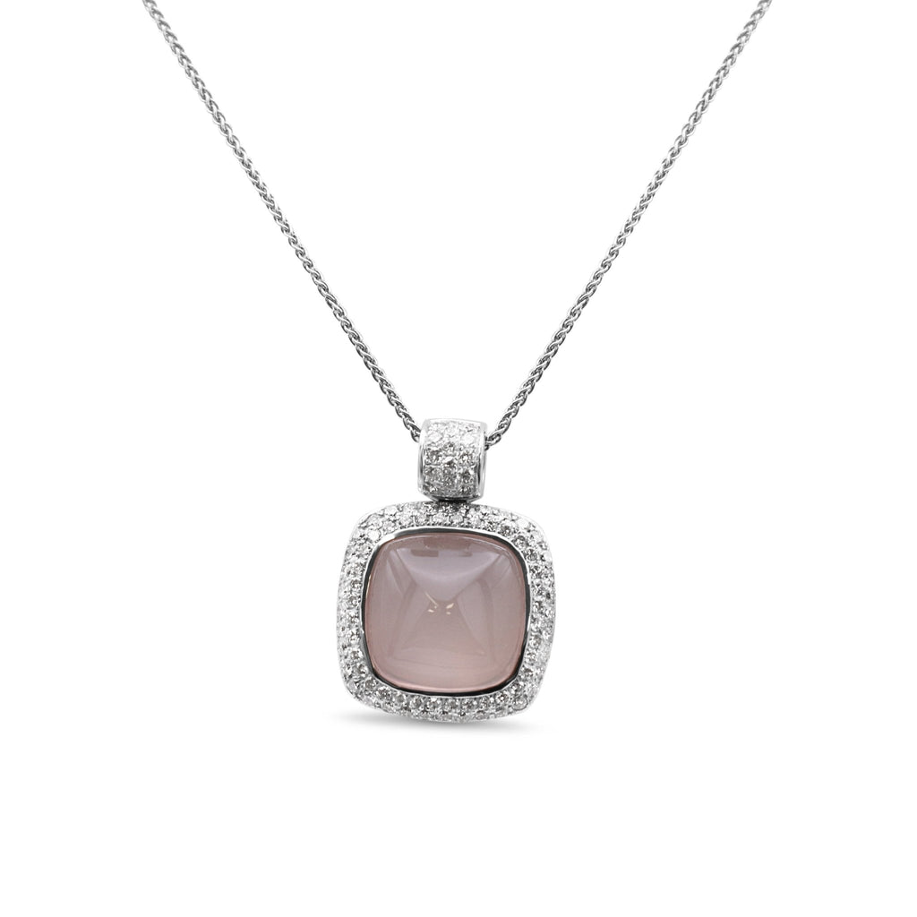 used Boodles Rose Quartz & Diamond Pendant On 16" Necklace - 18ct Gold