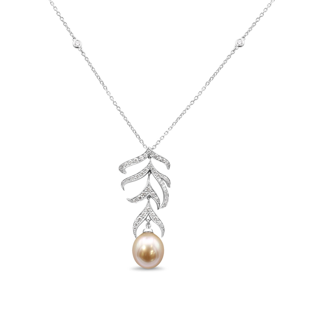 used Boodles South Sea Pearl Diamond Feather On Necklace