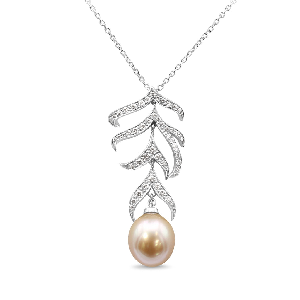 used Boodles South Sea Pearl Diamond Feather On Necklace