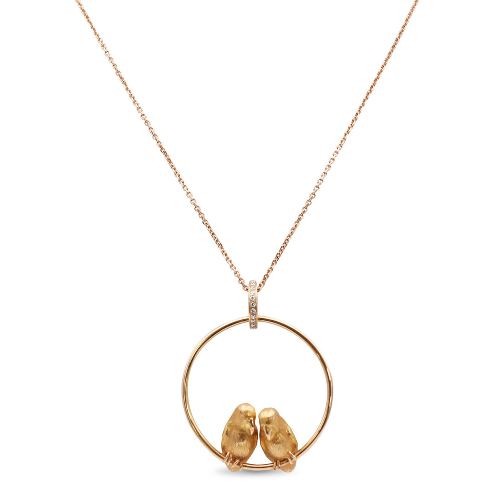 used Boodles Unique Love Bird Diamond Pendant On Necklace - 18ct Rose Gold