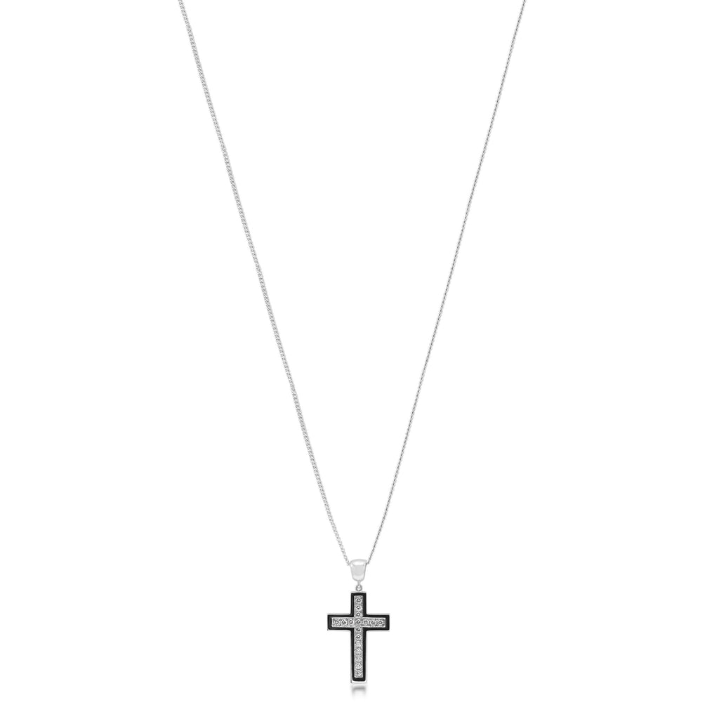 used Brilliant Cut Diamond Cross Pendant On a 22" Necklace - 18ct White Gold