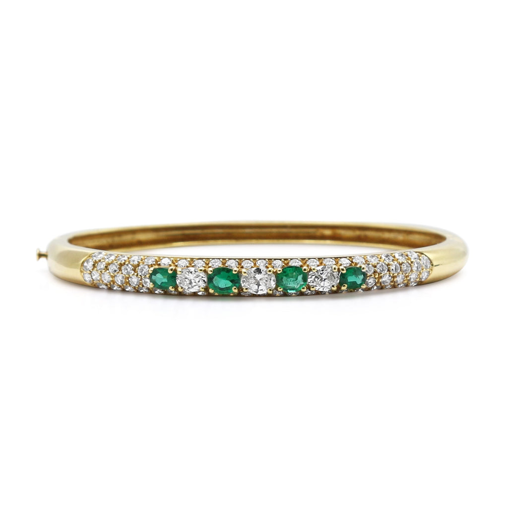 used Brilliant & Oval Cut Diamond & Emerald Hinged Bangle