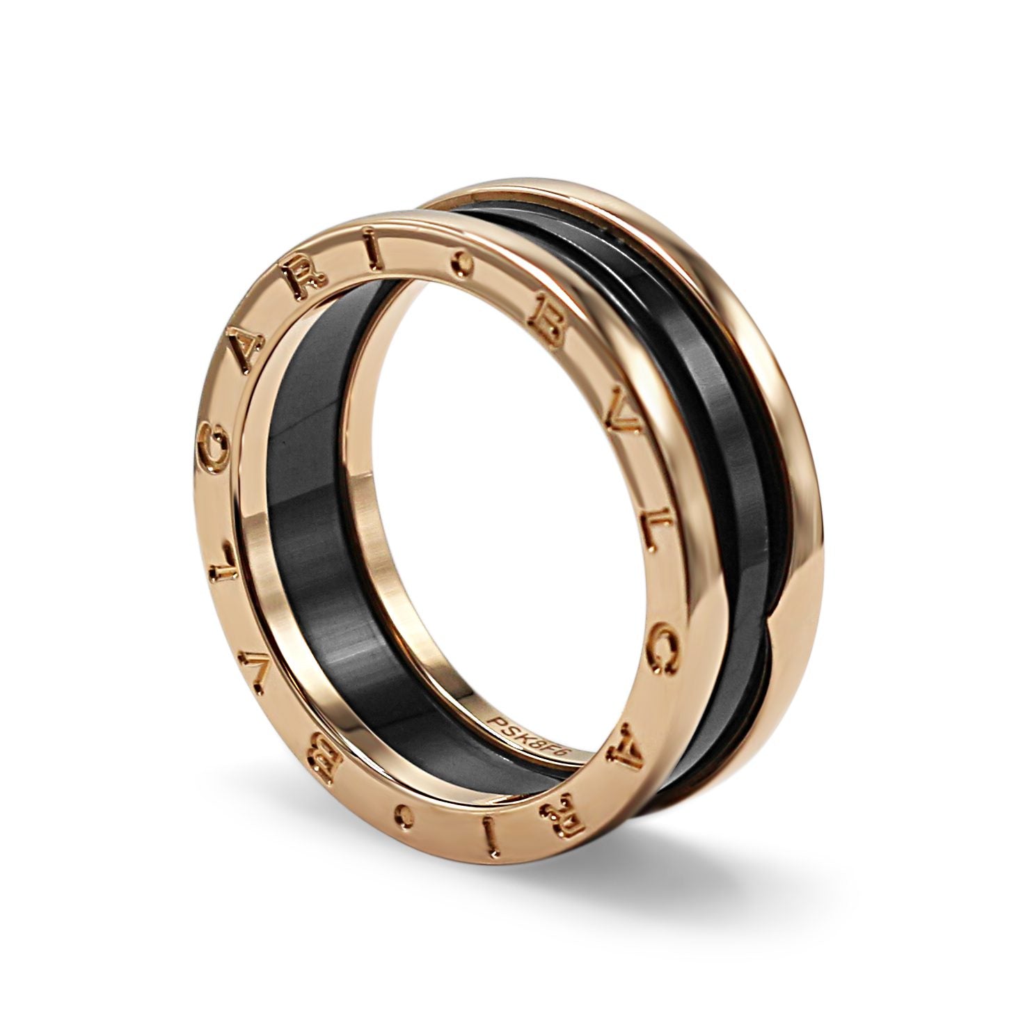 Pre-owned Bvlgari B-Zero1 18ct Rose Gold Black Ceramic Ring