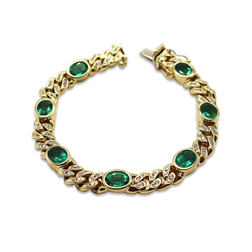 used Cabochon Emerald & Diamond Set Fancy Curb Design Bracelet