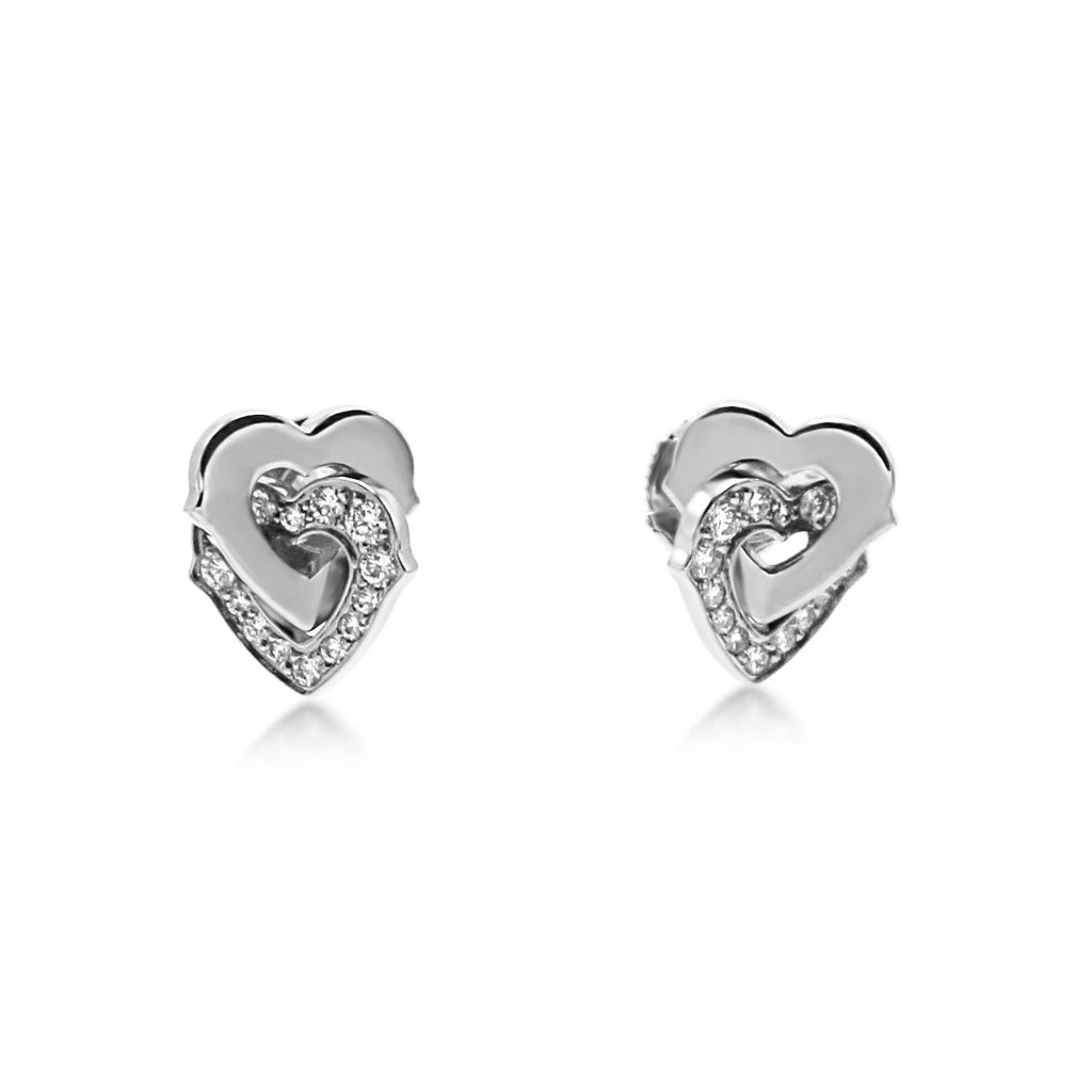 used Cartier Diamond Double Heart Stud Earrings - 18ct White Gold