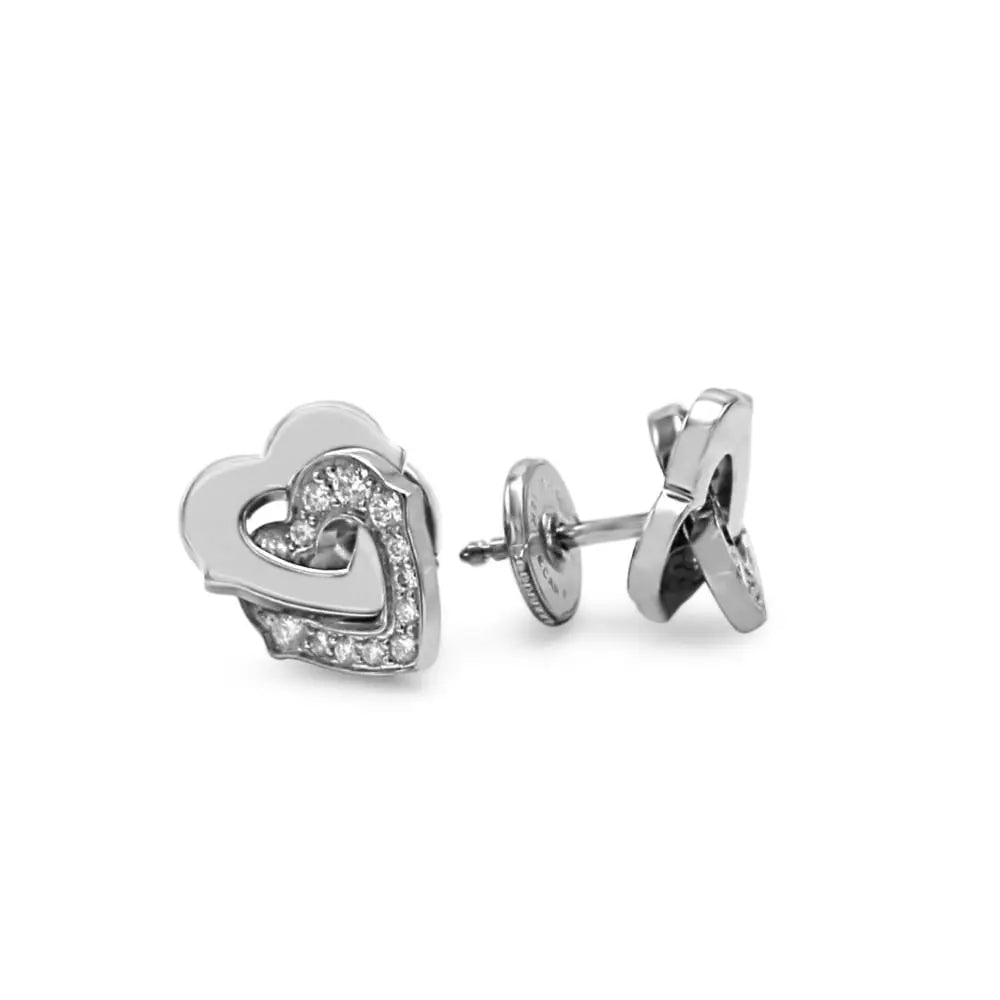 used Cartier Diamond Double Heart Stud Earrings - 18ct White Gold