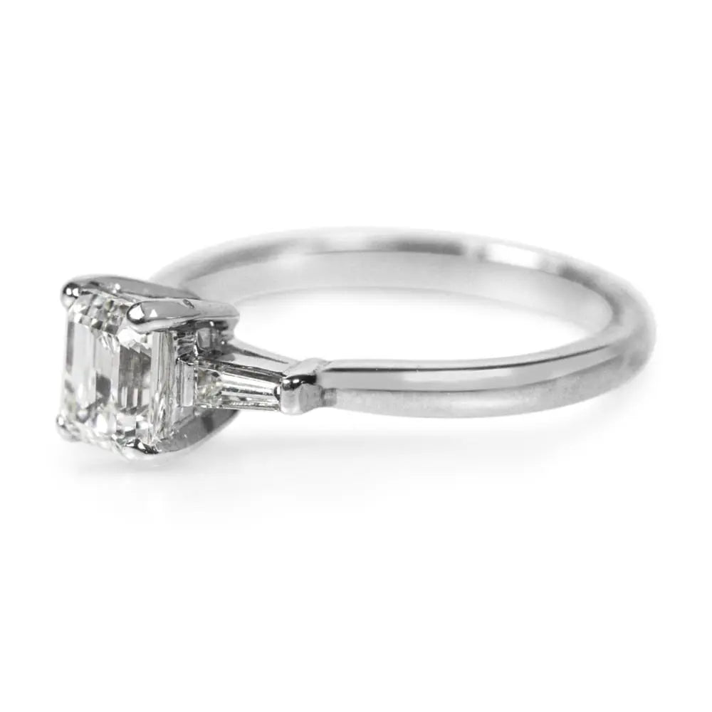 used Certificated 1.01ct Emerald Cut Trilogy Diamond Ring