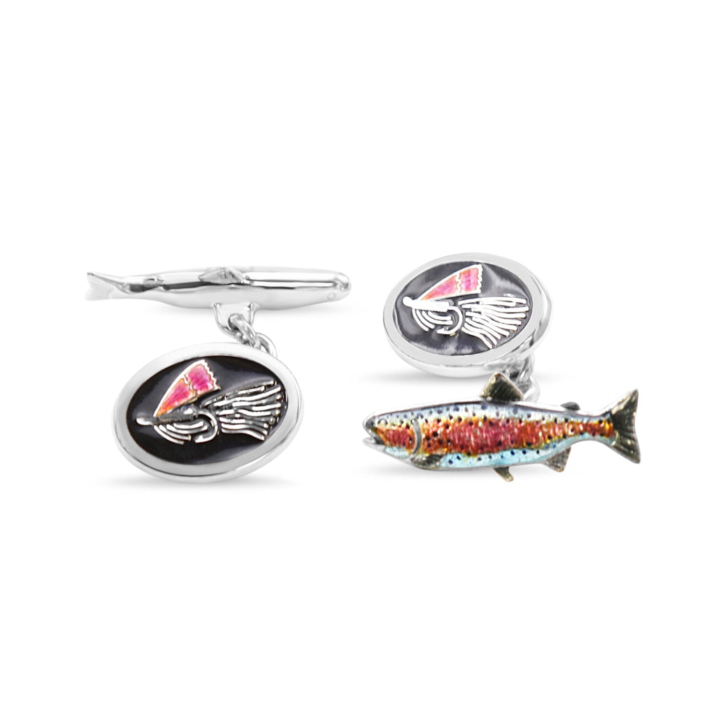 used Chain-Link Pink Fly Fishing Cufflinks - Sterling Silver