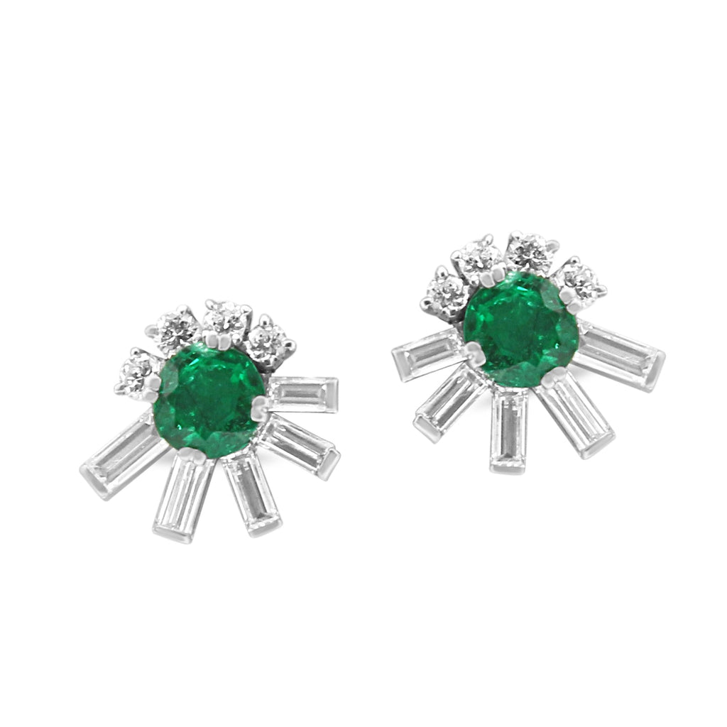 used Colombian Emerald & Diamond Abstract Spray Design Earrings