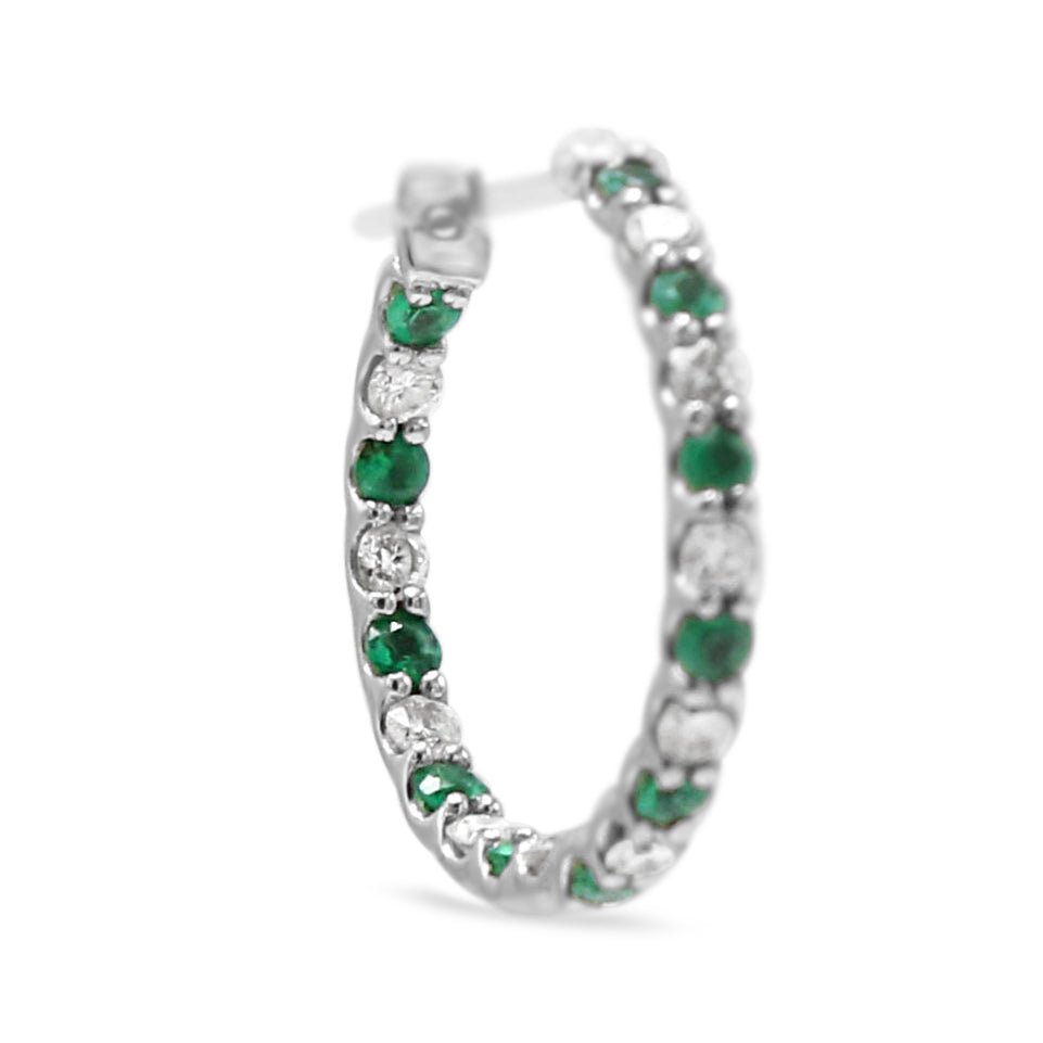 used Diamond And Emerald 18ct White Gold Hoop Earrings