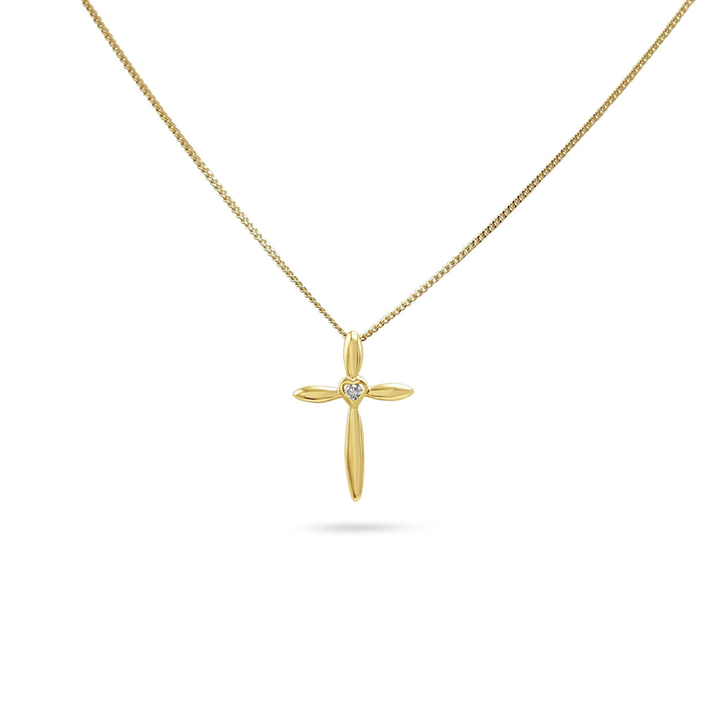 used Diamond Cross On 18ct Gold Curb Link Necklace