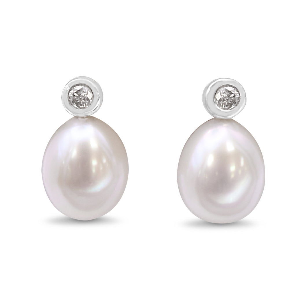 used Diamond & Cultured Pearl Drop Earrings - 18ct White Gold