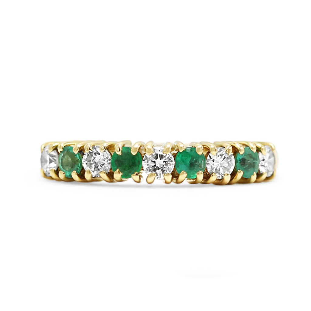 used Diamond & Emerald 18ct Yellow Gold Half Hoop Ring