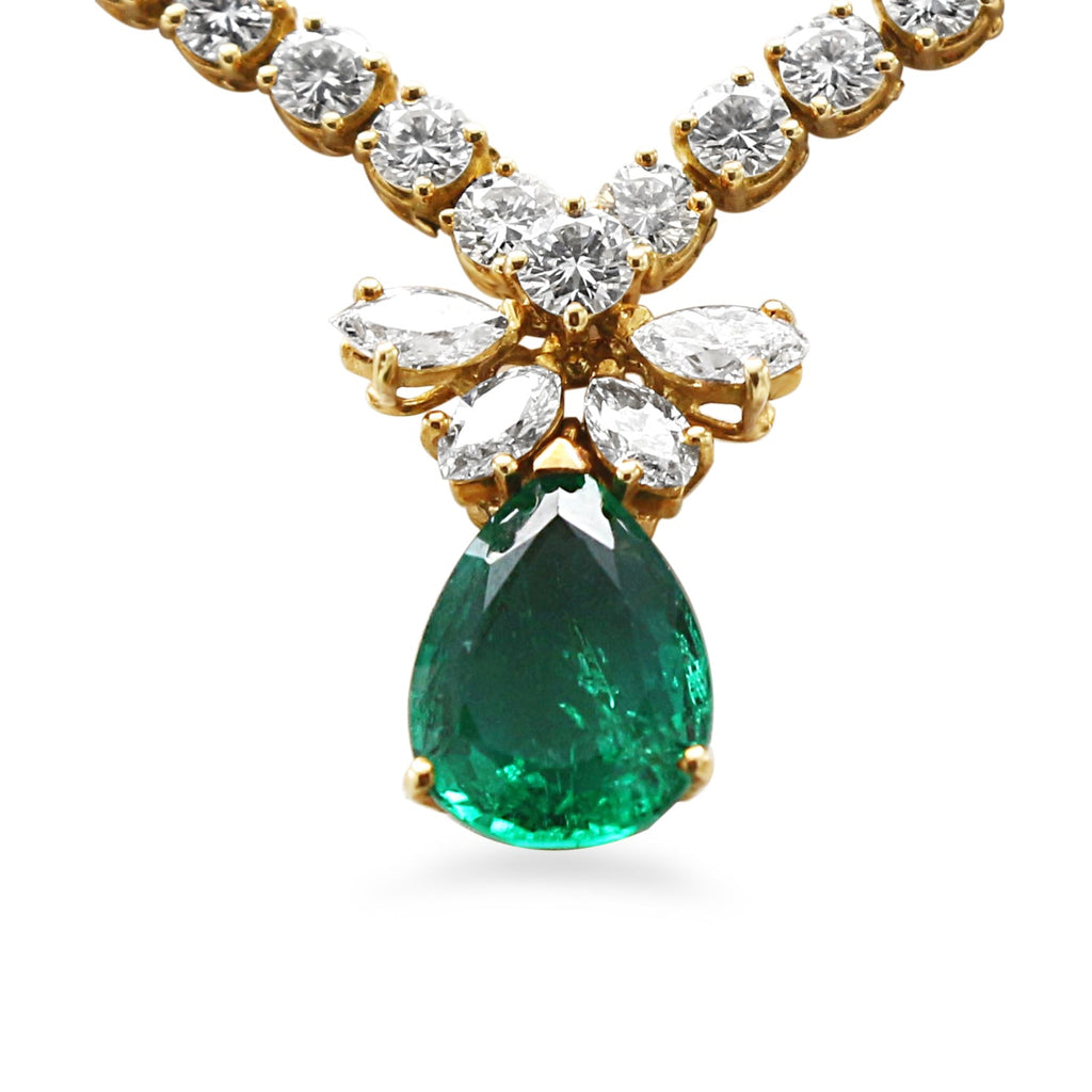 used Diamond Necklace With Emerald & Diamond Intergrated Drop - by Fred