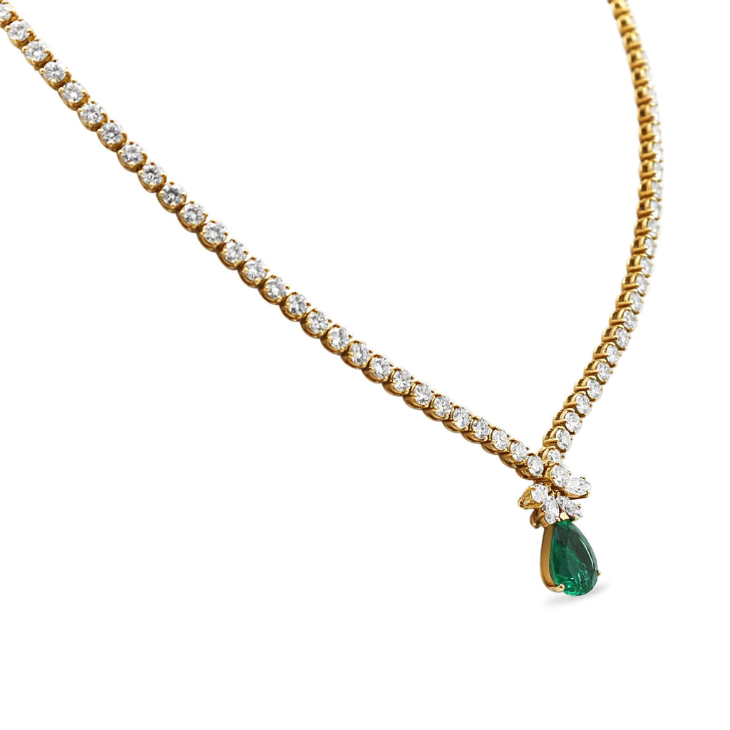used Diamond Necklace With Emerald & Diamond Intergrated Drop - by Fred