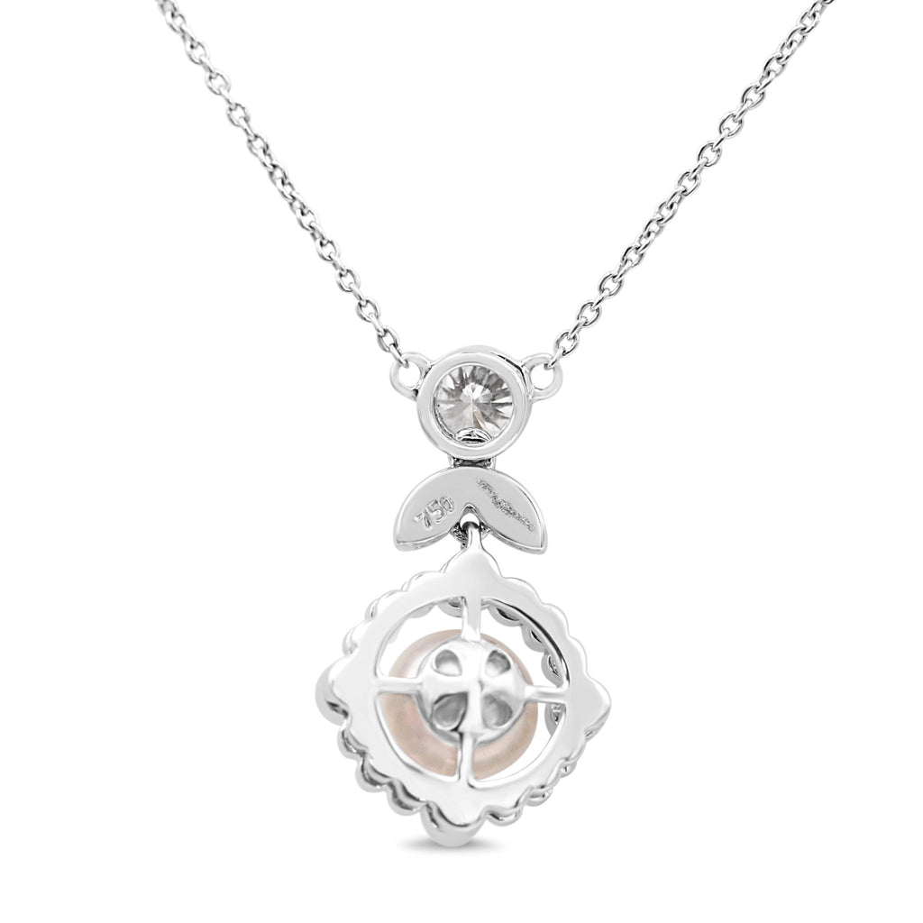 used Diamond & Pearl Drop Flower Necklace - 18ct White Gold
