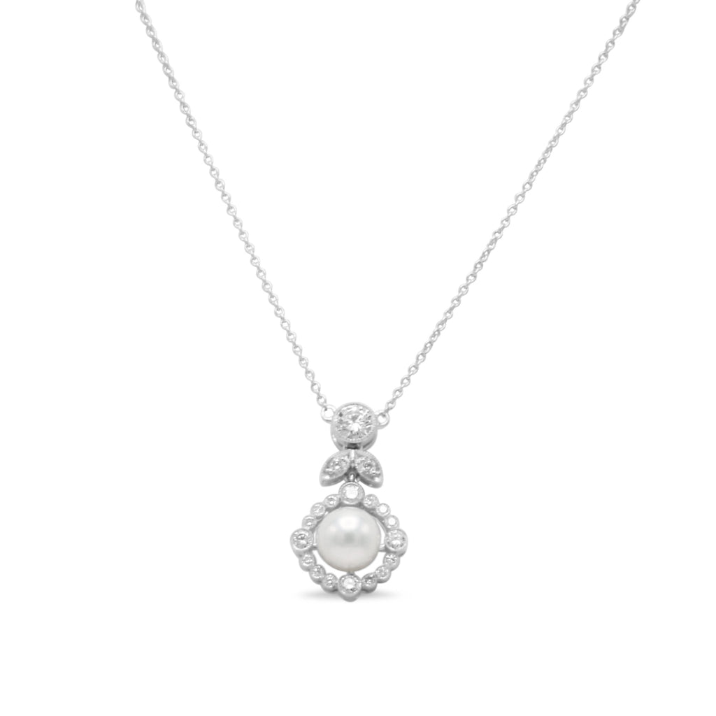 used Diamond & Pearl Drop Flower Necklace - 18ct White Gold
