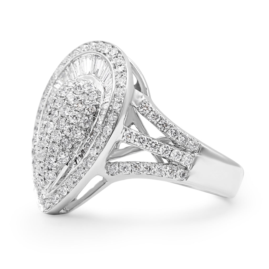 used Diamond Set Pear Shaped Cluster Ring, Diamond Shoulders - 18ct White Gold