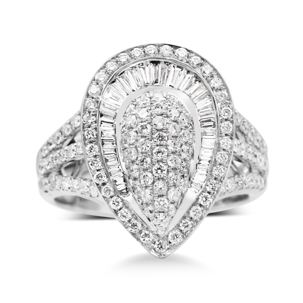 used Diamond Set Pear Shaped Cluster Ring, Diamond Shoulders - 18ct White Gold