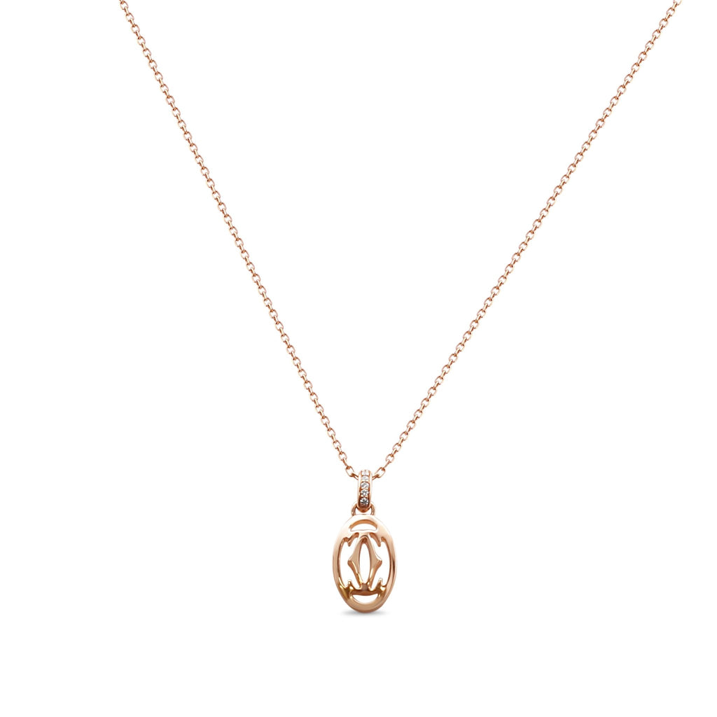 used Double C de Cartier Logo Pendant on 18" Necklace - 18ct Rose Gold