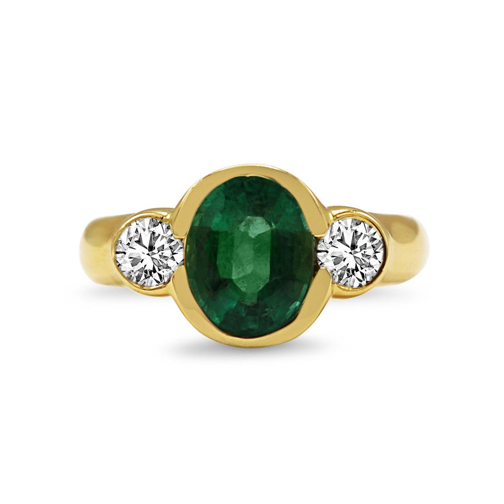 used Emerald & Diamond Set Trilogy Ring By Heinrich