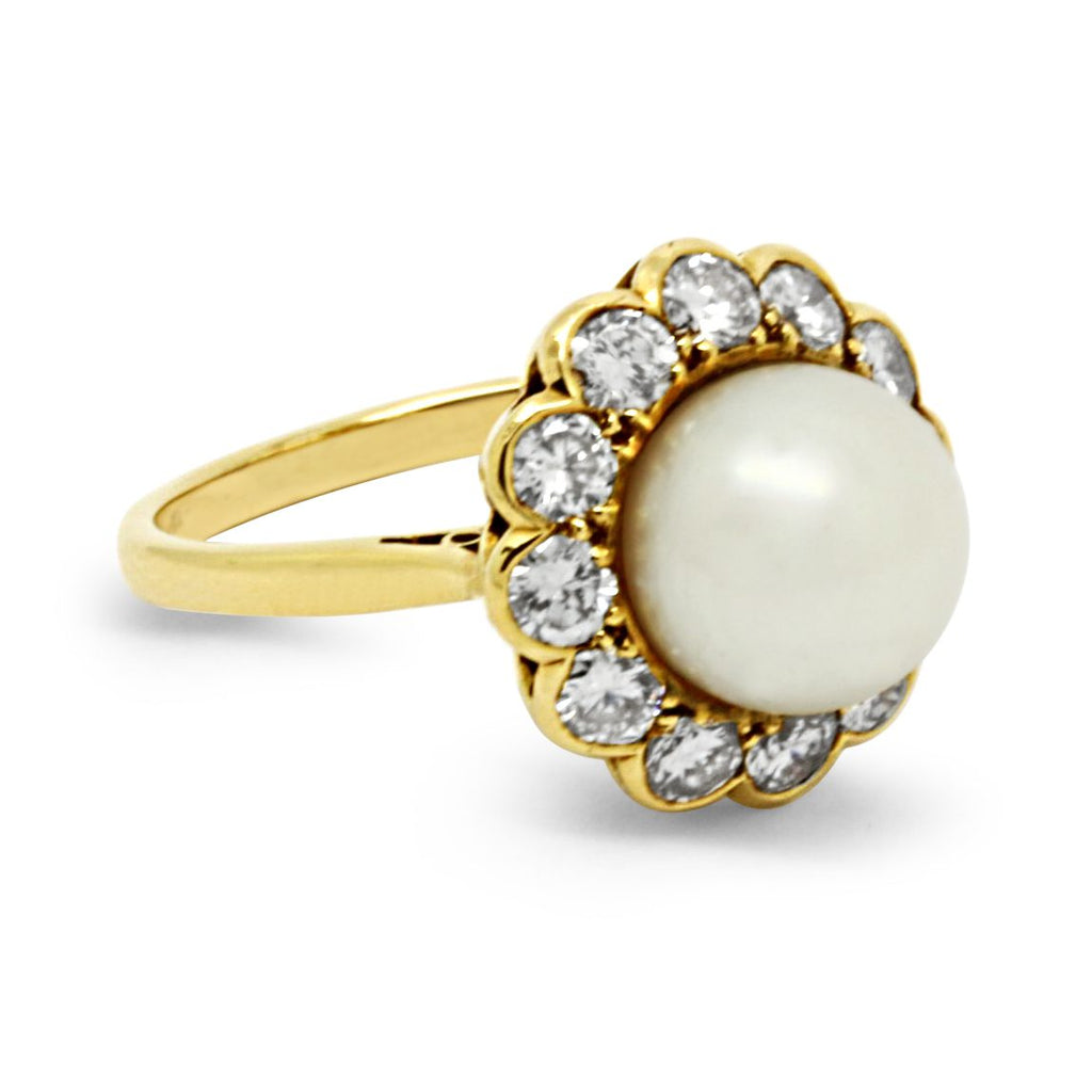 used Garrard 18ct Cultured Pearl & Diamond Cluster Ring