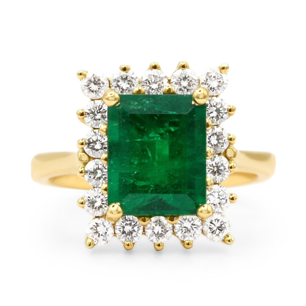 used GCS Certificated Colombian Emerald & Diamond Cluster Ring