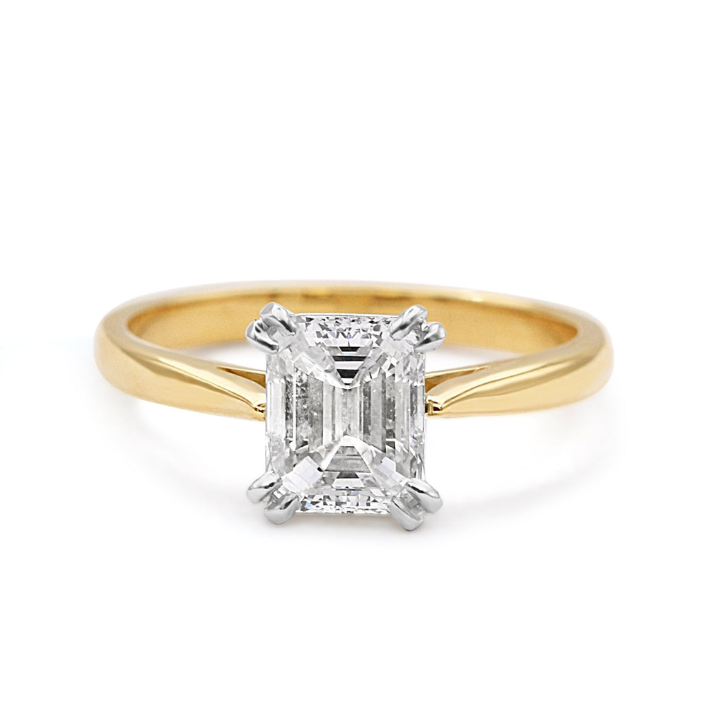 used GCS Certificated Solitaire Step Cut Diamond Ring - 18ct Yellow Gold