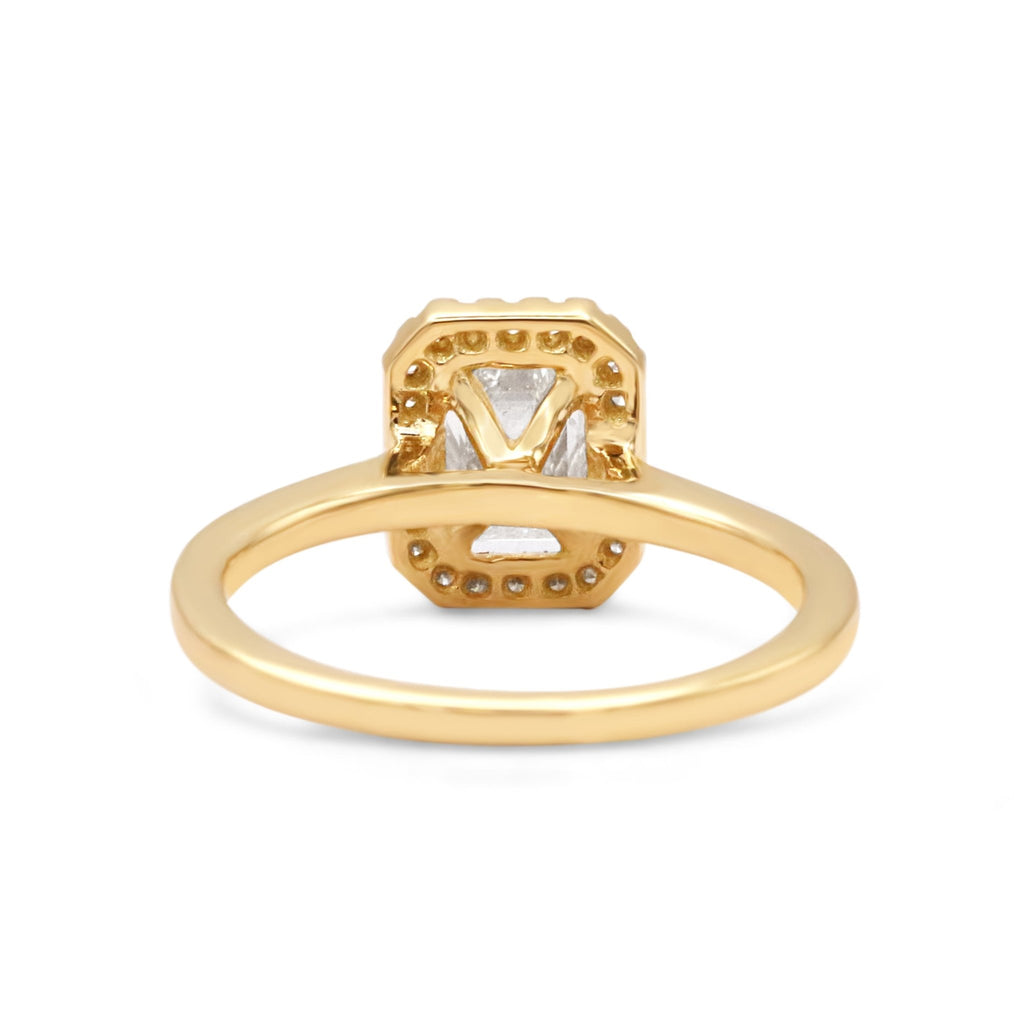 used GCS Certificated Step Cut Diamond Halo Set Ring - 18ct Gold