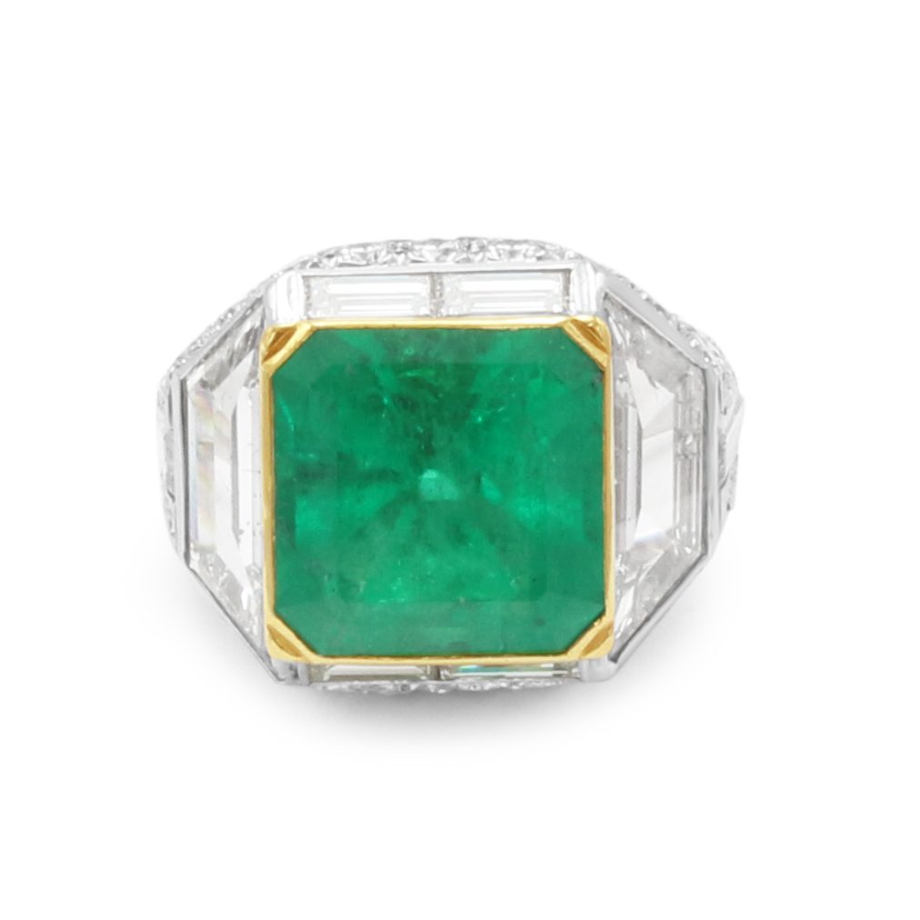 used GCS Certified Colombian Emerald And Diamond Ring