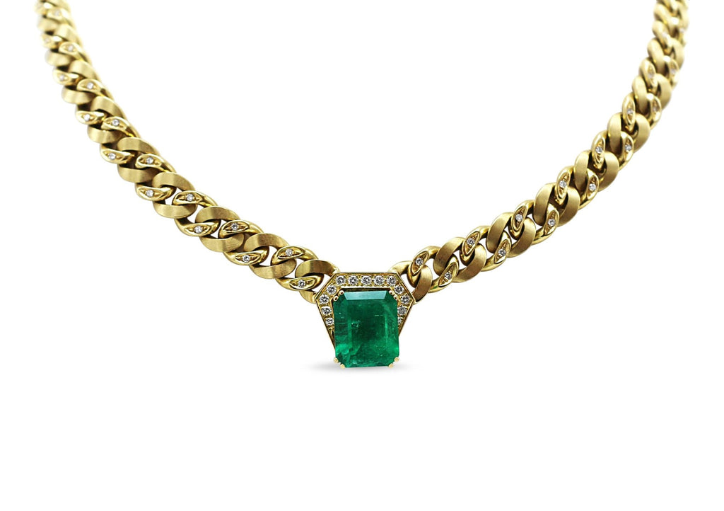 used GCS Colombian Emerald & Diamond Set Gold Necklace